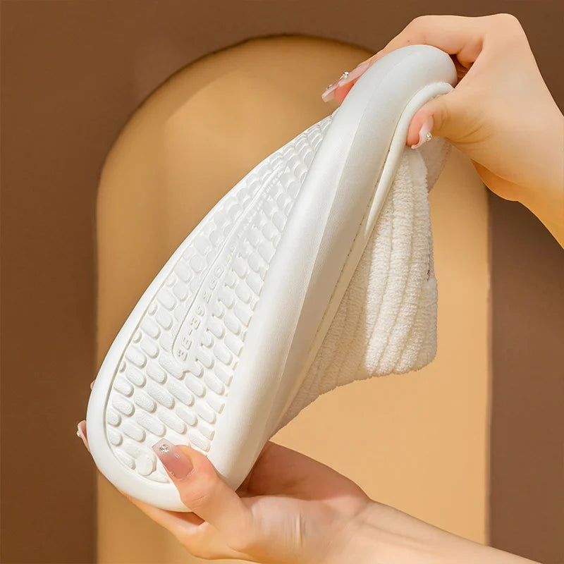 Couple Slippers Indoor Stripe Fluff Memory Foam Fluffy Eva Anti-Skid Soft Heel Non Slip Plush Slippers Women'S Winter Houseshoes