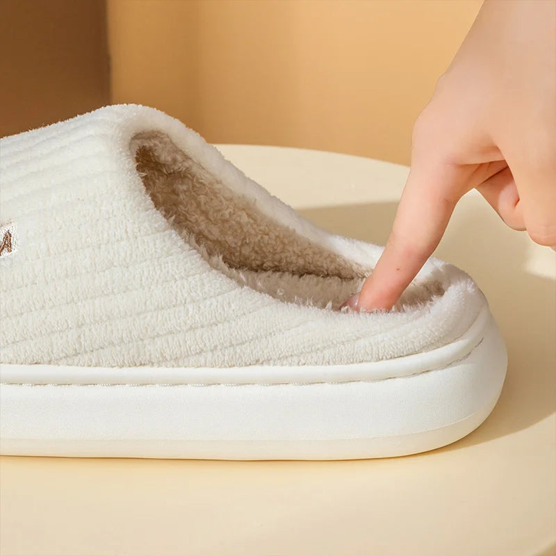 Couple Slippers Indoor Stripe Fluff Memory Foam Fluffy Eva Anti-Skid Soft Heel Non Slip Plush Slippers Women'S Winter Houseshoes