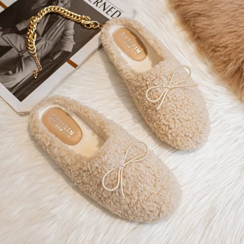 Luxury Lambwool Moccasins Femme Winter Cotton Shoes Women Warm Plush Loafers Comfy Curly Sheep Fur Flats Woman Large Size 40-43
