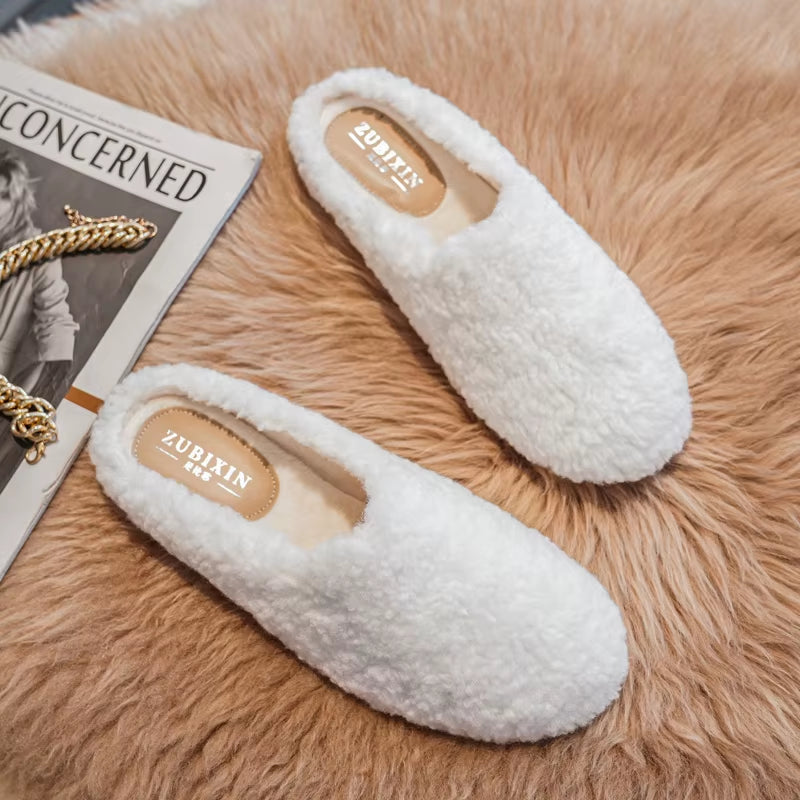 Luxury Lambwool Moccasins Femme Winter Cotton Shoes Women Warm Plush Loafers Comfy Curly Sheep Fur Flats Woman Large Size 40-43