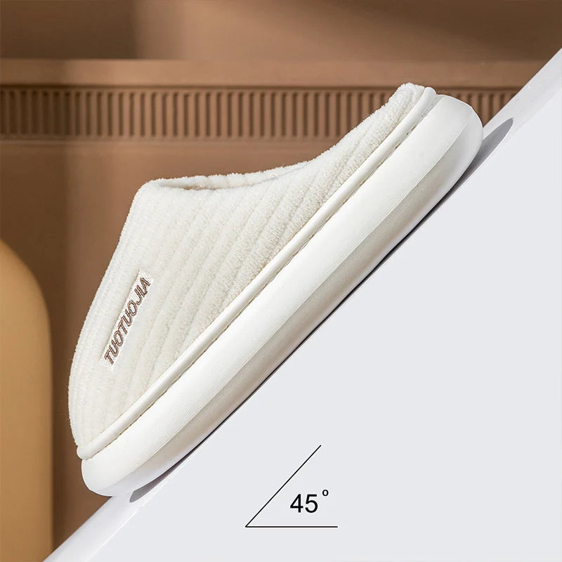 Couple Slippers Indoor Stripe Fluff Memory Foam Fluffy Eva Anti-Skid Soft Heel Non Slip Plush Slippers Women'S Winter Houseshoes