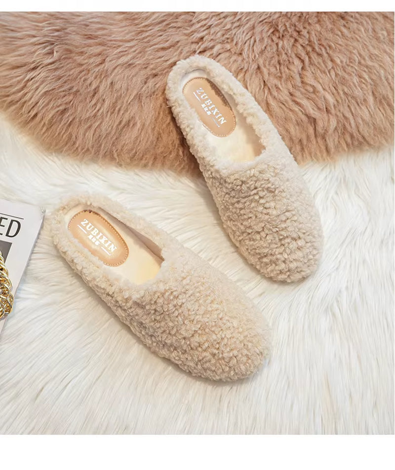 Luxury Lambwool Moccasins Femme Winter Cotton Shoes Women Warm Plush Loafers Comfy Curly Sheep Fur Flats Woman Large Size 40-43