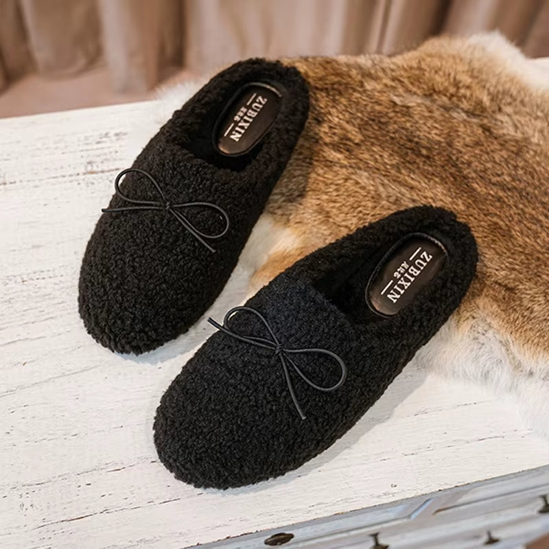 Luxury Lambwool Moccasins Femme Winter Cotton Shoes Women Warm Plush Loafers Comfy Curly Sheep Fur Flats Woman Large Size 40-43